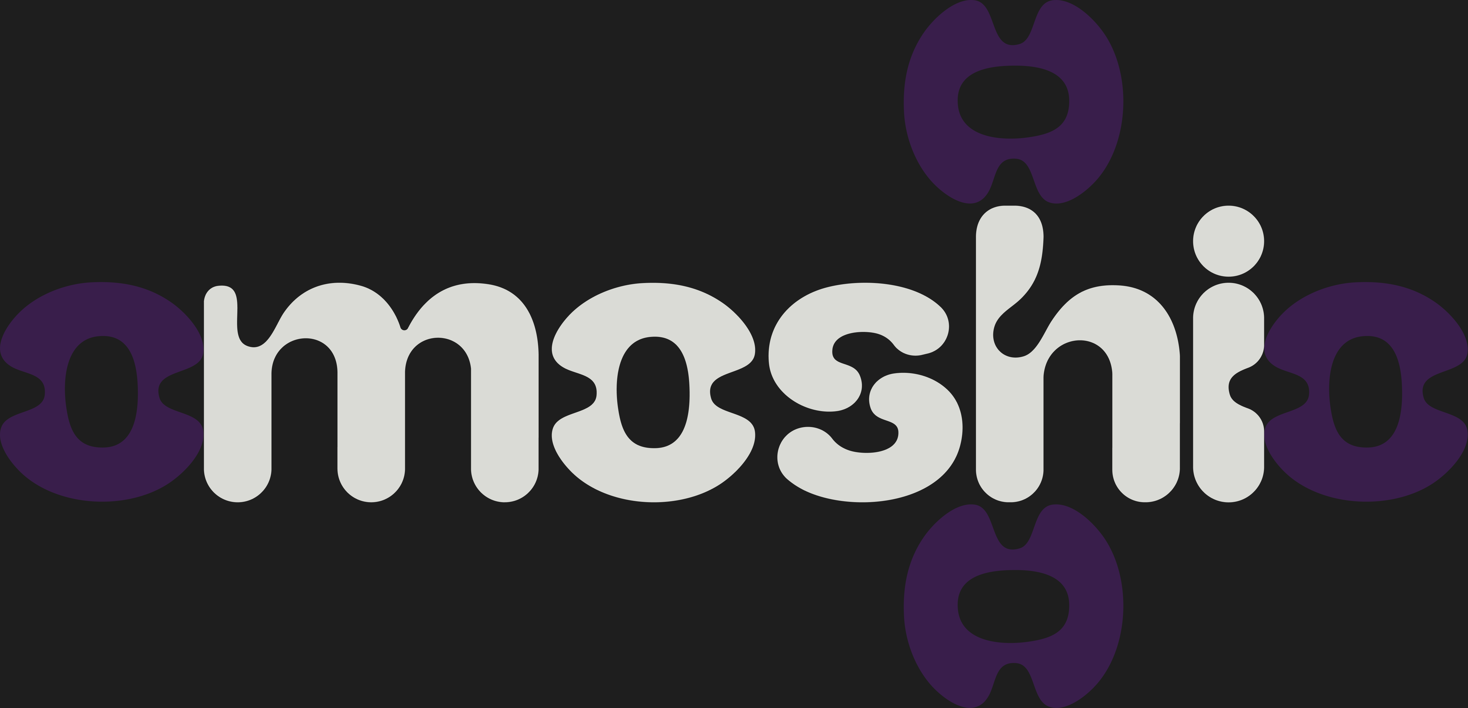Moshi wordmark inverted on dark background with bubble-shaped padding guidelines